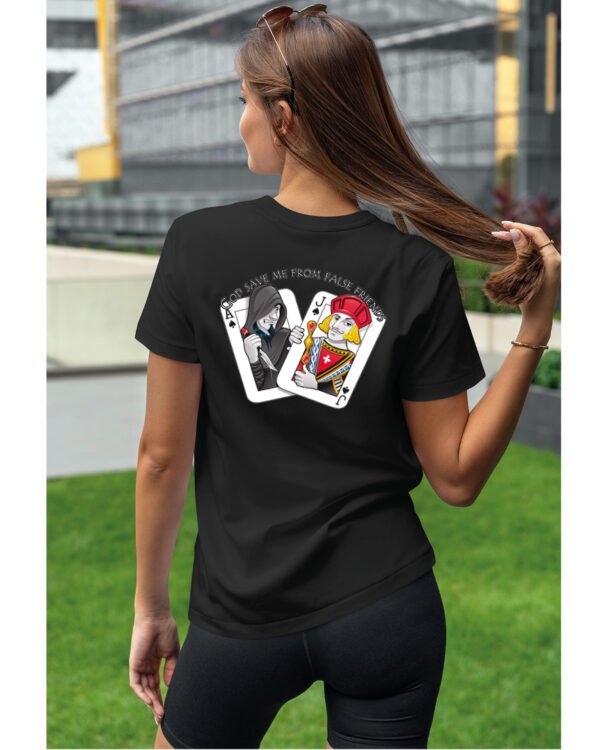 Koszulka unisex napis “God save me from false friends”, dla niej – wybierz kolor!