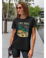 Koszulka unisex życie pustelnika “I hate people”, dla niej – wybierz kolor!