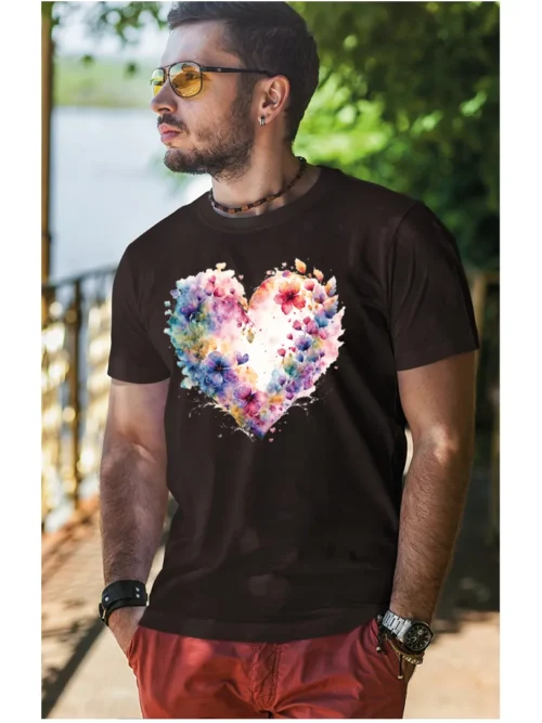 Koszulka Kwiatowe serce, miłość i natura koszulka, koszulka męska, t-shirt męski, koszulka męska z nadrukiem, koszulka z napisem