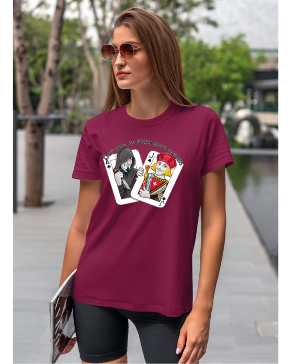 Koszulka unisex napis “God save me from false friends”, dla niej – wybierz kolor!