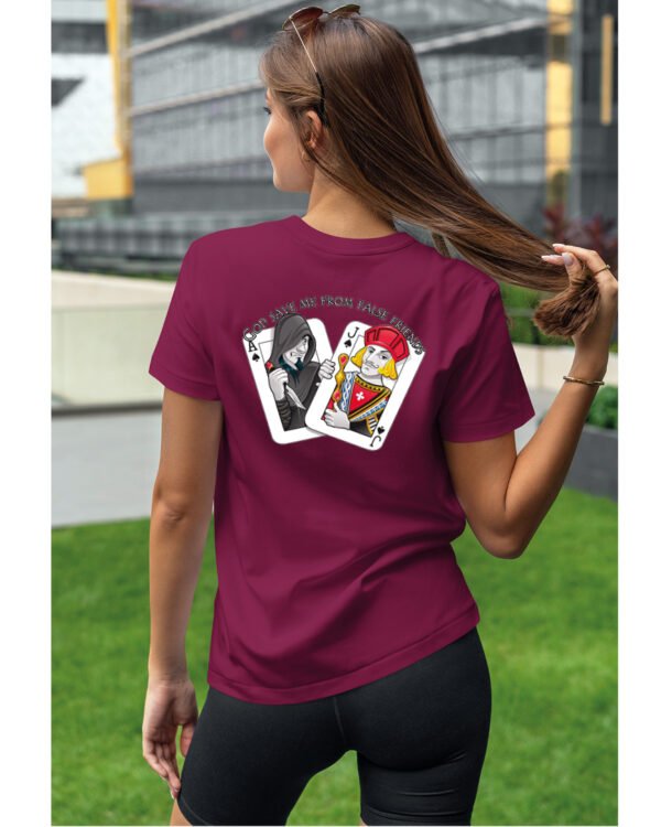 Koszulka unisex napis “God save me from false friends”, dla niej – wybierz kolor!