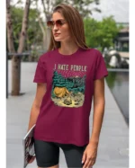 Koszulka unisex życie pustelnika “I hate people”, dla niej – wybierz kolor!