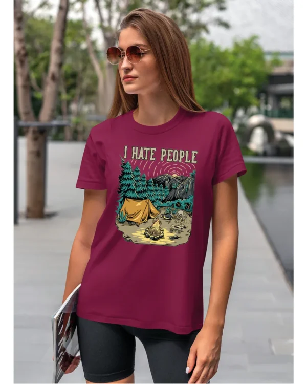 Koszulka unisex życie pustelnika “I hate people”, dla niej – wybierz kolor!