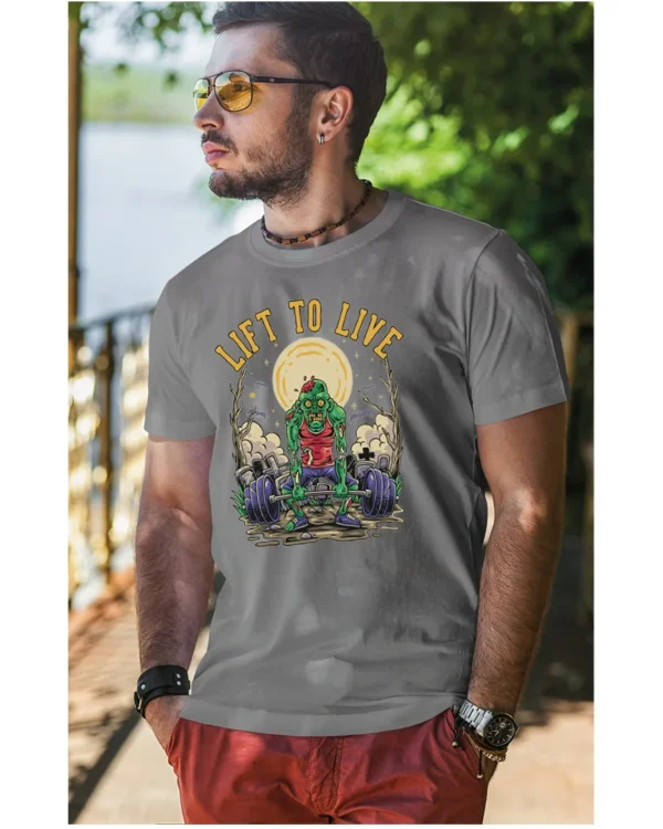 Koszulka unisex "Fitness z zombie, trenuj by przeżyć", dla niego – wybierz kolor!