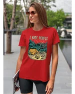 Koszulka unisex życie pustelnika “I hate people”, dla niej – wybierz kolor!