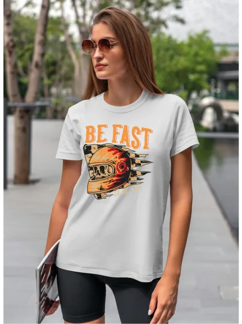 Koszulka unisex wyścig “Be fast or be last”, dla niej – wybierz kolor!