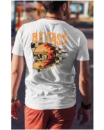 Koszulka unisex wyścig “Be fast or be last”, dla niego – wybierz kolor!