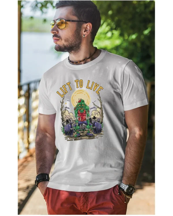 Koszulka unisex "Fitness z zombie, trenuj by przeżyć", dla niego – wybierz kolor!