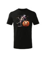 Halloweenowa Koszulka Dziecięca "Tańczący szkielet z dynią" – Wybierz Kolor!