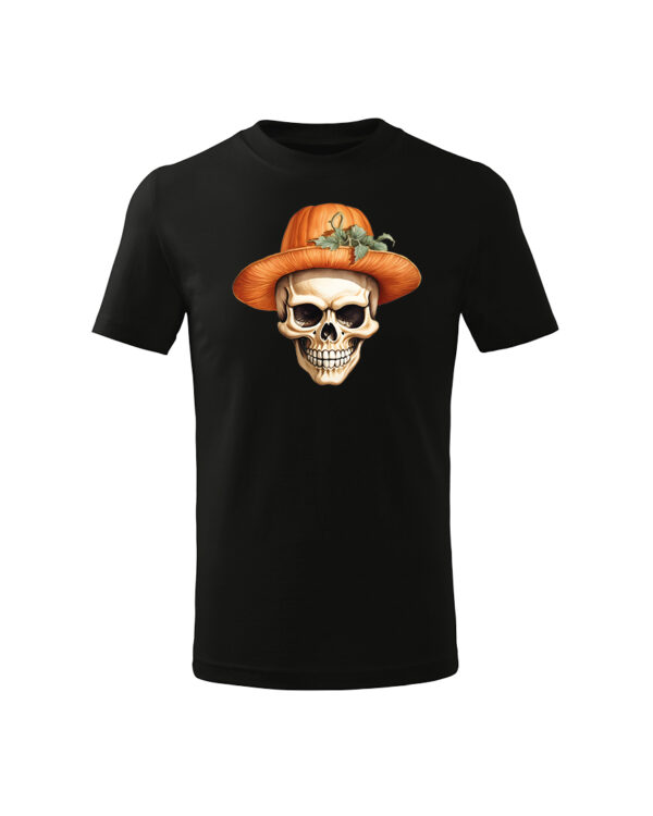 TL TS KID CAR DTF 0706 A Halloweenowa Koszulka Dziecięca "Czaszka w dyniowym kapeluszu" – Wybierz Kolor!