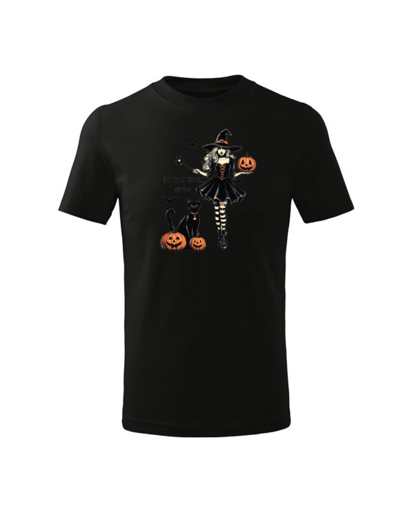 TL TS KID CAR DTF 0709 A Halloweenowa Koszulka Dziecięca "Czarownica rzuca zaklęcie" – magia – Wybierz Kolor!