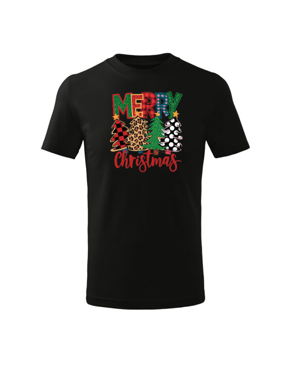 TL TS KID CAR PRI 0754 A Świąteczna Koszulka Dziecięca “Merry Christmas – Kolorowe Choinki”