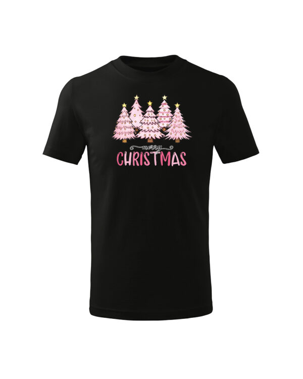 TL TS KID CAR PRI 0764 A Świąteczna Koszulka Dziecięca “Różowe Choinki – Merry Christmas”