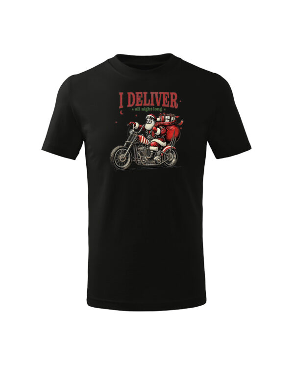 TL TS KID CAR PRI 0770 A Świąteczna Koszulka Dziecięca “Dostarczam Całą Noc – Mikołaj na Motocyklu”