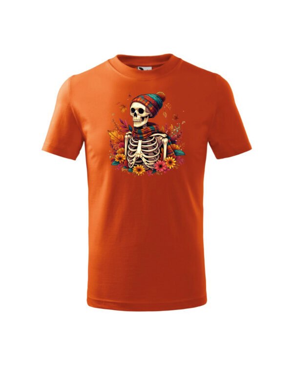 Halloweenowa Koszulka Dziecięca "Jesienny szkielet" – gotowy na zimne dni! – Wybierz Kolor!