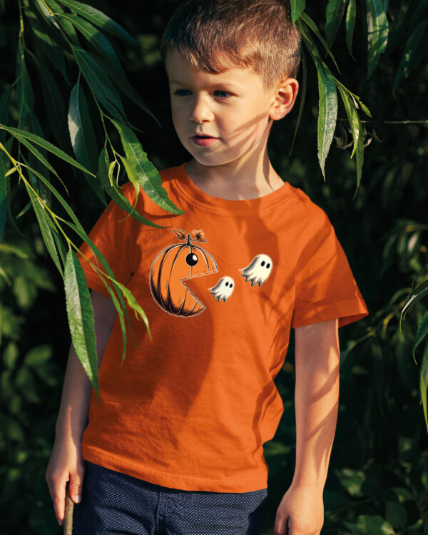 TL TS KID FIE DTF 0693 A BOY Halloweenowa Koszulka Dziecięca "Dynia zjada duszki" – Wybierz Kolor!