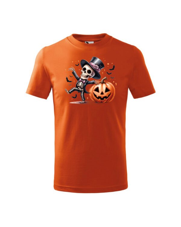 Halloweenowa Koszulka Dziecięca "Tańczący szkielet z dynią" – Wybierz Kolor!