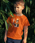 TL TS KID FIE DTF 0705 A BOY Halloweenowa Koszulka Dziecięca "Szkielet w cylindrze" – elegancja i groza – Wybierz Kolor!