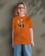 TL TS KID FIE DTF 0705 A GIRL Halloweenowa Koszulka Dziecięca "Szkielet w cylindrze" – elegancja i groza – Wybierz Kolor!