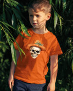 TL TS KID FIE DTF 0706 A BOY Halloweenowa Koszulka Dziecięca "Czaszka w dyniowym kapeluszu" – Wybierz Kolor!