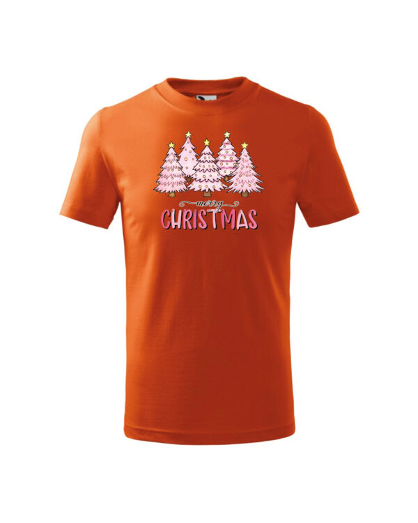 TL TS KID FIE PRI 0764 A Świąteczna Koszulka Dziecięca “Różowe Choinki – Merry Christmas”