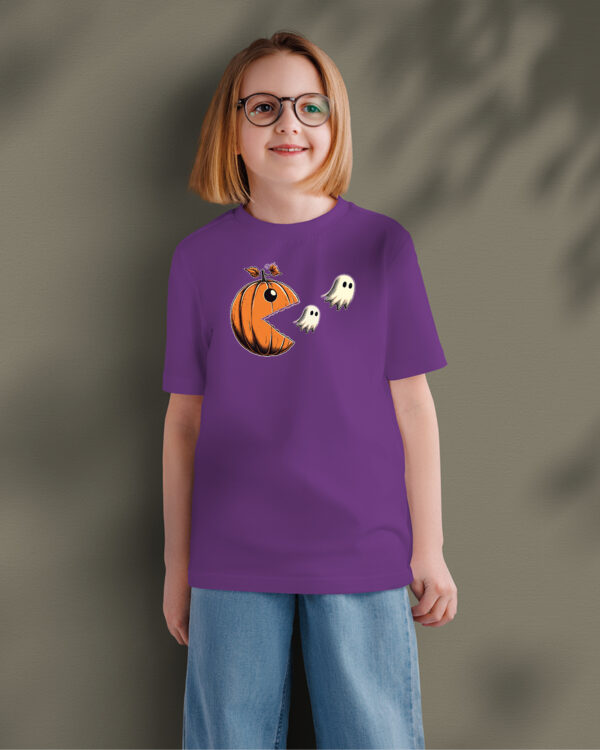 TL TS KID PUR DTF 0693 A GIRL Halloweenowa Koszulka Dziecięca "Dynia zjada duszki" – Wybierz Kolor!