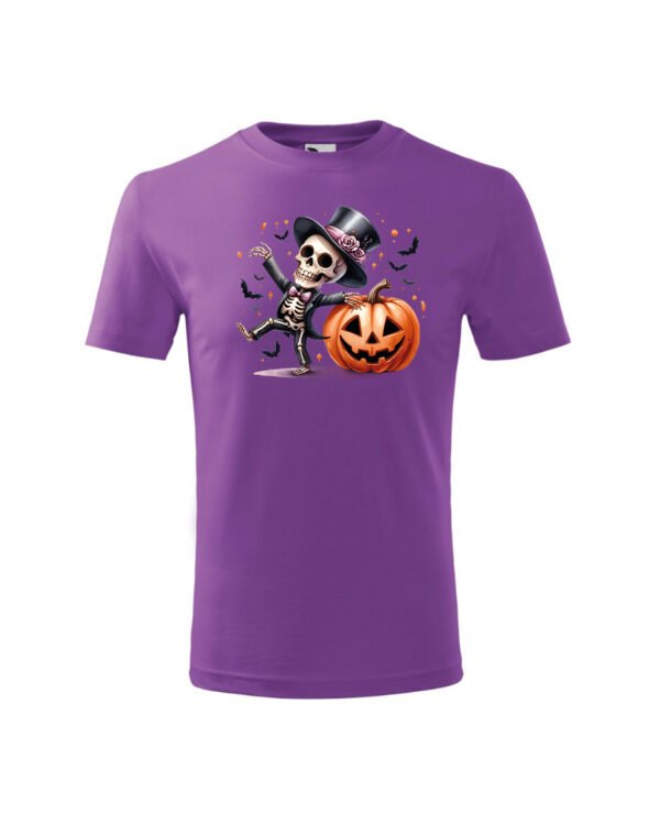 Halloweenowa Koszulka Dziecięca "Tańczący szkielet z dynią" – Wybierz Kolor!