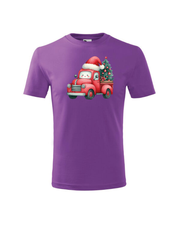 TL TS KID PUR PRI 0738 A Świąteczna Koszulka Dziecięca “Uśmiechnięta Ciężarówka z Choinką”