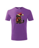 TL TS KID PUR PRI 0743 A Świąteczna Koszulka Dziecięca “Kot - Meowy & Bright”