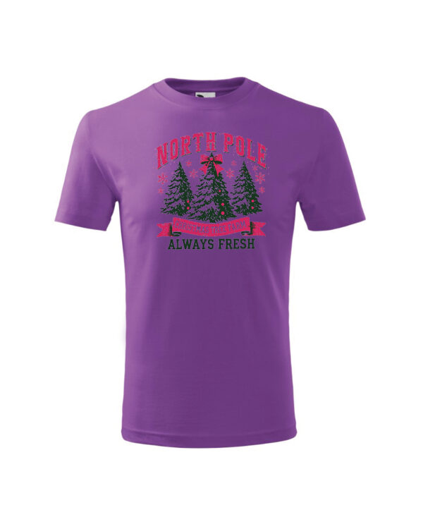 TL TS KID PUR PRI 0762 A Świąteczna Koszulka Dziecięca “Farma Choinek z Bieguna Północnego – Zawsze Świeże”