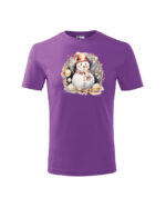 TL TS KID PUR PRI 0772 A Świąteczna Koszulka Dziecięca “Bałwanek w Świątecznej Girlandzie”