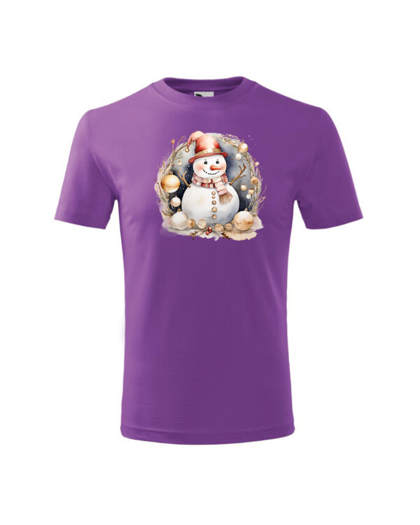 TL TS KID PUR PRI 0772 A Świąteczna Koszulka Dziecięca “Bałwanek w Świątecznej Girlandzie”