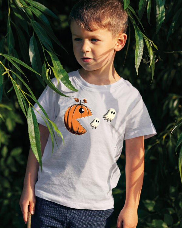 TL TS KID SNO DTF 0693 A BOY Halloweenowa Koszulka Dziecięca "Dynia zjada duszki" – Wybierz Kolor!