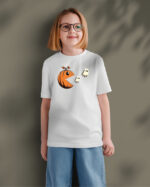 TL TS KID SNO DTF 0693 A GIRL Halloweenowa Koszulka Dziecięca "Dynia zjada duszki" – Wybierz Kolor!