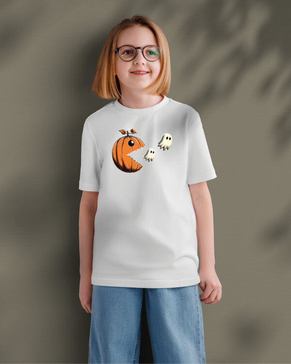 TL TS KID SNO DTF 0693 A GIRL Halloweenowa Koszulka Dziecięca "Dynia zjada duszki" – Wybierz Kolor!