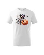 Halloweenowa Koszulka Dziecięca "Tańczący szkielet z dynią" – Wybierz Kolor!