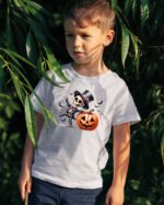 Halloweenowa Koszulka Dziecięca "Tańczący szkielet z dynią" – Wybierz Kolor!