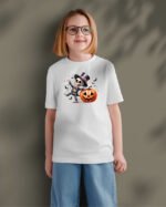 Halloweenowa Koszulka Dziecięca "Tańczący szkielet z dynią" – Wybierz Kolor!