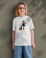 TL TS KID SNO DTF 0709 A GIRL Halloweenowa Koszulka Dziecięca "Czarownica rzuca zaklęcie" – magia – Wybierz Kolor!