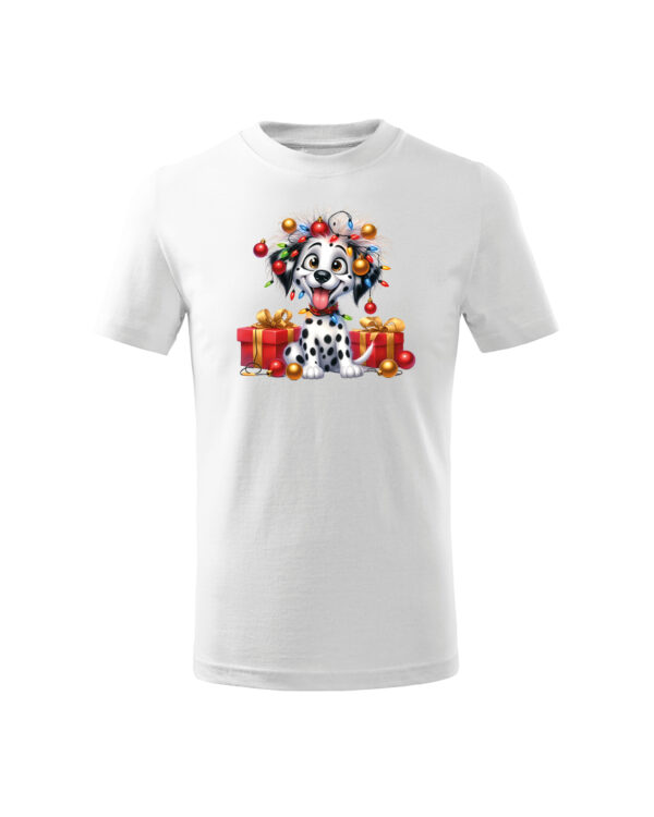 TL TS KID SNO PRI 0744 A Świąteczna Koszulka Dziecięca “Rozbrykany Dalmatyńczyk”