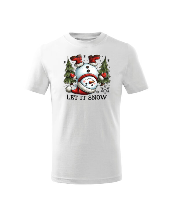 TL TS KID SNO PRI 0751 A Świąteczna Koszulka Dziecięca “Let It Snow – Wesoły Bałwanek”