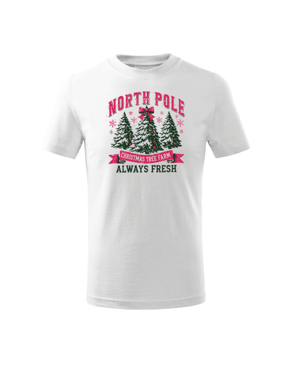 TL TS KID SNO PRI 0762 A Świąteczna Koszulka Dziecięca “Farma Choinek z Bieguna Północnego – Zawsze Świeże”