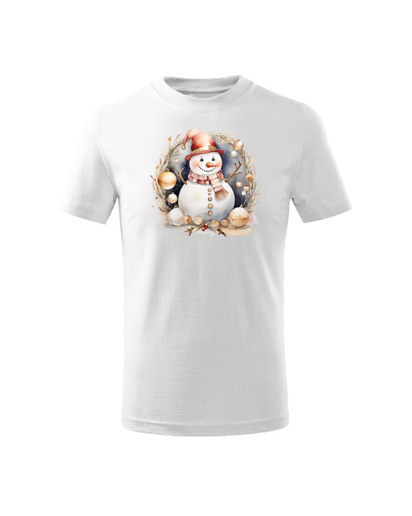 TL TS KID SNO PRI 0772 A Świąteczna Koszulka Dziecięca “Bałwanek w Świątecznej Girlandzie”