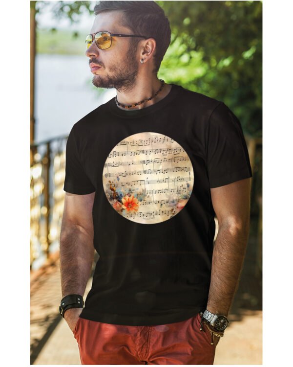 Koszulka Muzyczna harmonia <br>Nuty i kwiaty - Unisex, dla niego