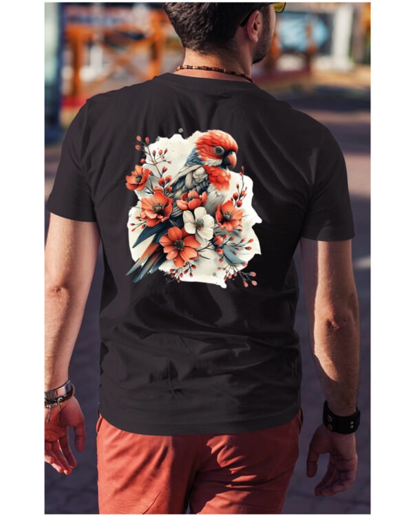 Koszulka Egzotyczny Urok Natury <br>Papuga w Kwiatowym Otoczeniu - Unisex, dla niego