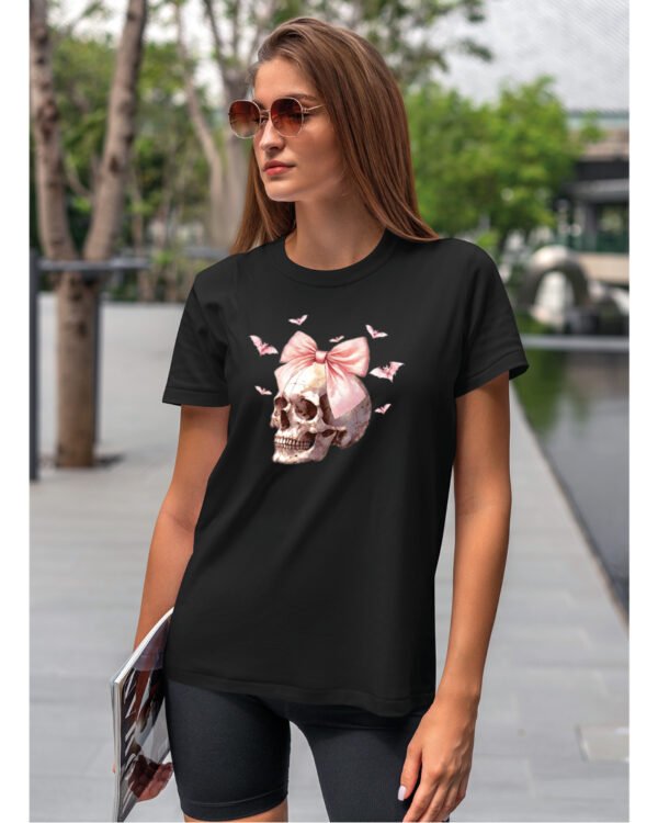 Halloweenowa Koszulka Unisex "Skull with Pink Bow" – Wybierz Kolor!