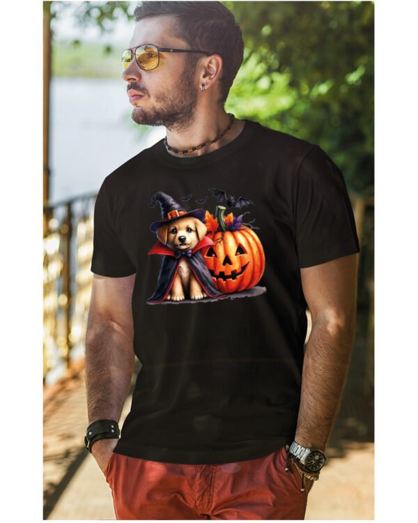 Halloweenowa Koszulka Unisex "Piesek Czarodziej i Dynia" – Wybierz Kolor!
