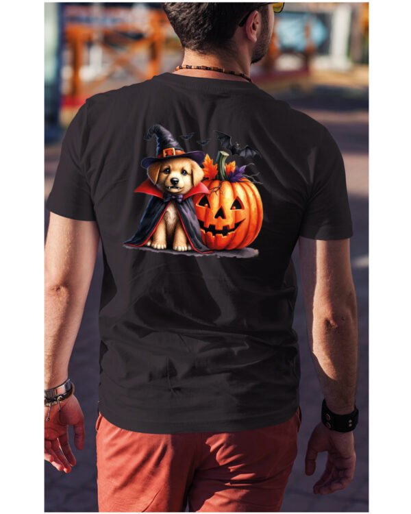 Halloweenowa Koszulka Unisex "Piesek Czarodziej i Dynia" – Wybierz Kolor!