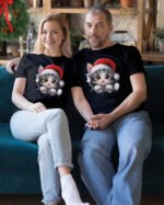 Świąteczna Koszulka “Kotek Święty Mikołaj”  – Unisex