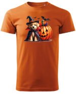 Halloweenowa Koszulka Unisex "Piesek Czarodziej i Dynia" – Wybierz Kolor!